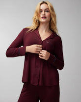 Long-Sleeve Notch Collar Pajama Top