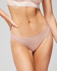 Cotton Thong Panty with Lace Trim