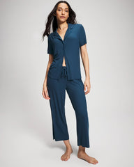 Rib Short Sleeve Notch Collar Pajama Top