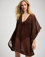Fringe Benefits Chiffon Caftan Swim Cover-Up
