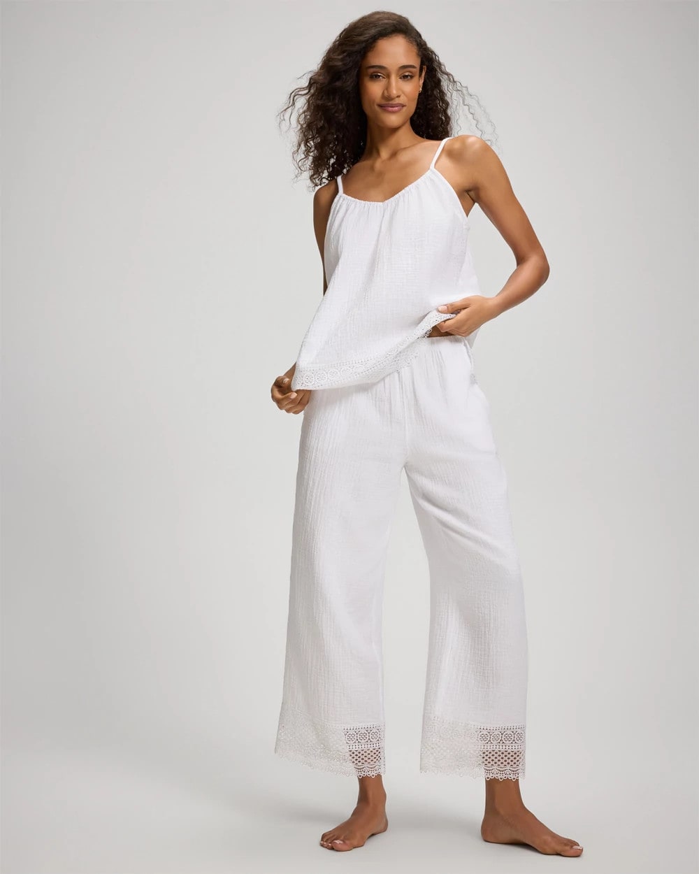 Crochet Lace Trim Wide Leg Pajama Pants