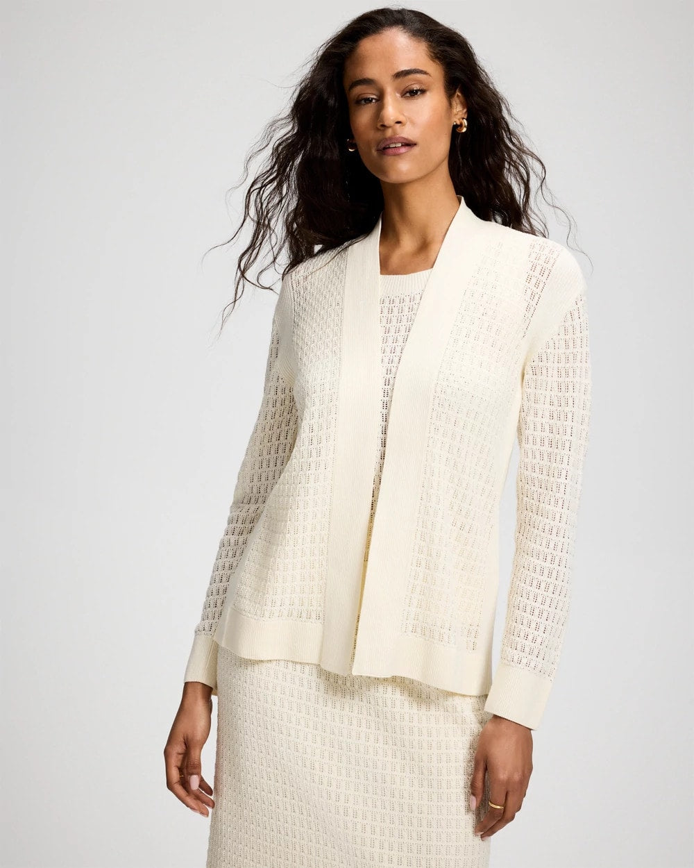 Cotton Pointelle Open Sweater Wrap