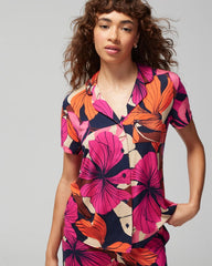 Short-Sleeve Notch Collar Pajama Top