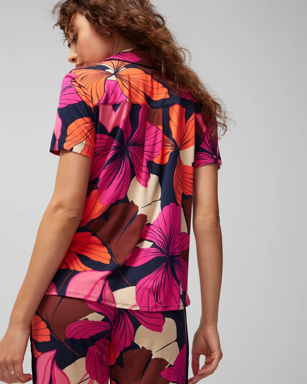 Short-Sleeve Notch Collar Pajama Top