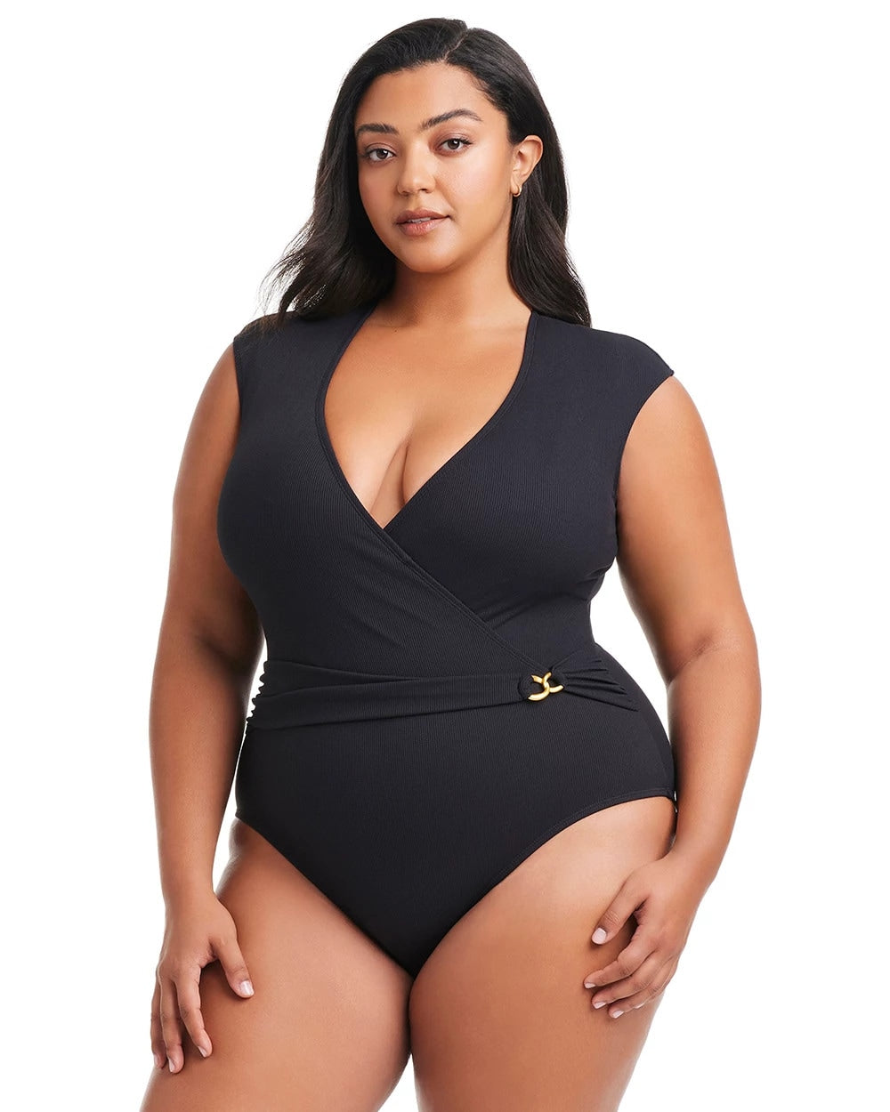 Pique Ole Cap Sleeve Surplice One Piece