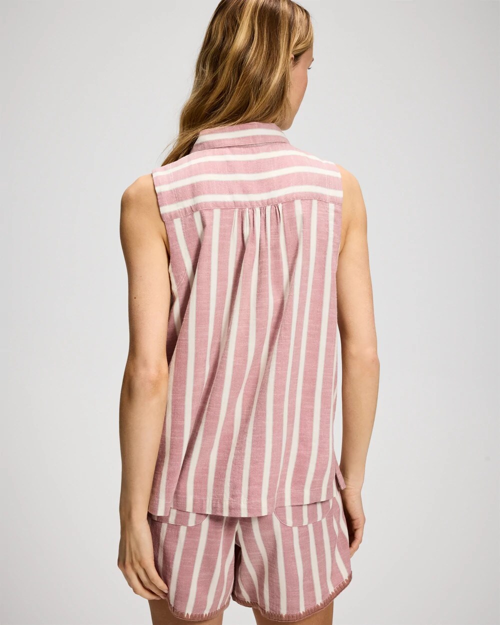 Beach Cotton Relaxed Sleeveless Collared Henley Top