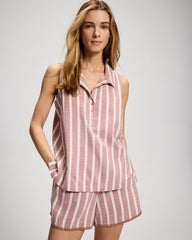 Beach Cotton Relaxed Sleeveless Collared Henley Top