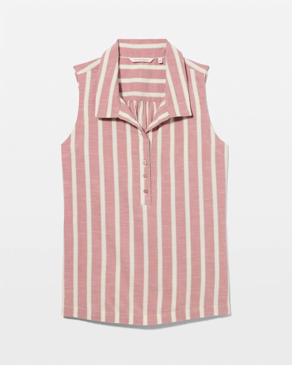 Beach Cotton Relaxed Sleeveless Collared Henley Top