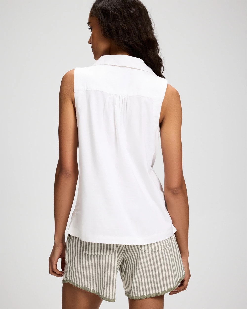 Beach Cotton Relaxed Sleeveless Collared Henley Top