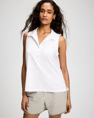 Beach Cotton Relaxed Sleeveless Collared Henley Top