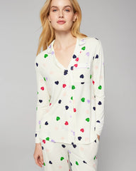 Long-Sleeve Notch Collar Pajama Top