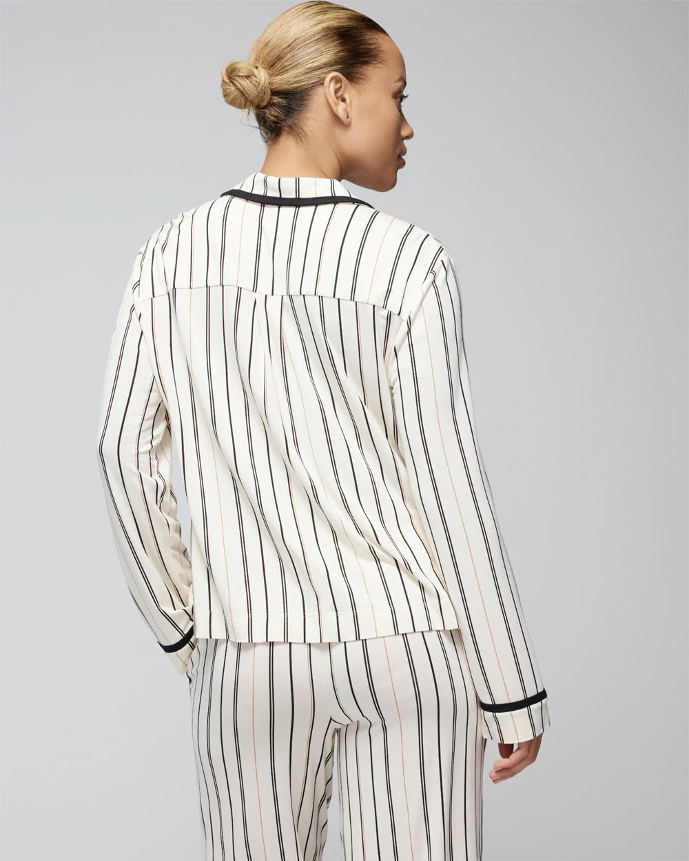 Long-Sleeve Notch Collar Pajama Top