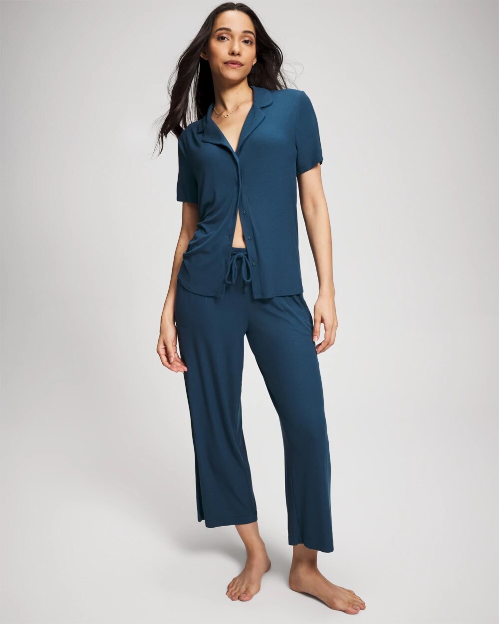 Rib Short Sleeve Notch Collar Pajama Top