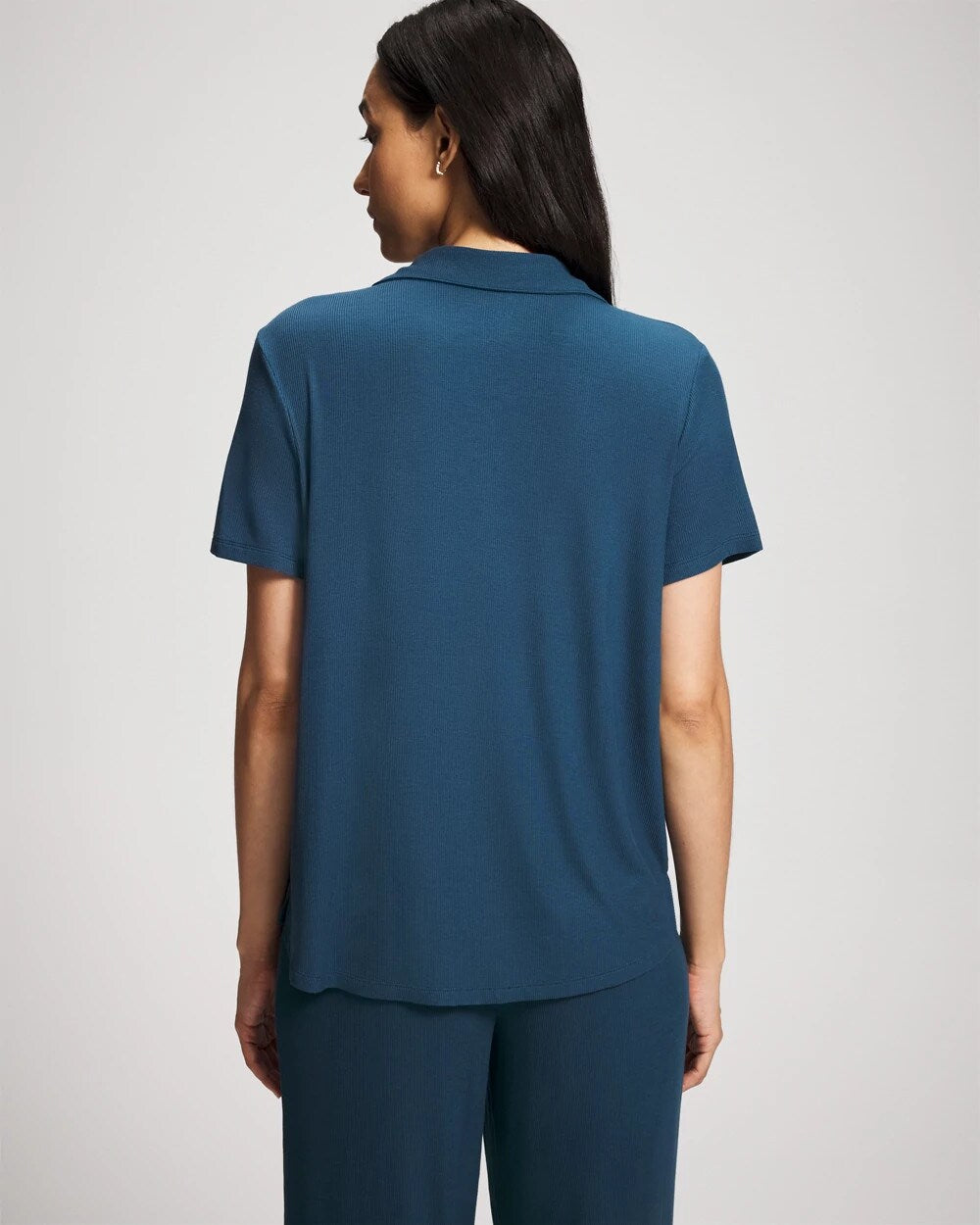 Rib Short Sleeve Notch Collar Pajama Top