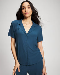 Rib Short Sleeve Notch Collar Pajama Top