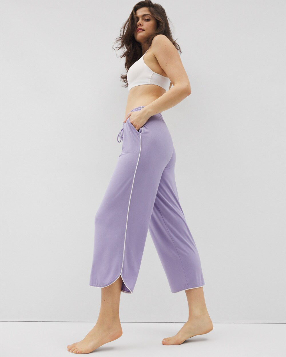 Solid Piped Crop Pajama Pant