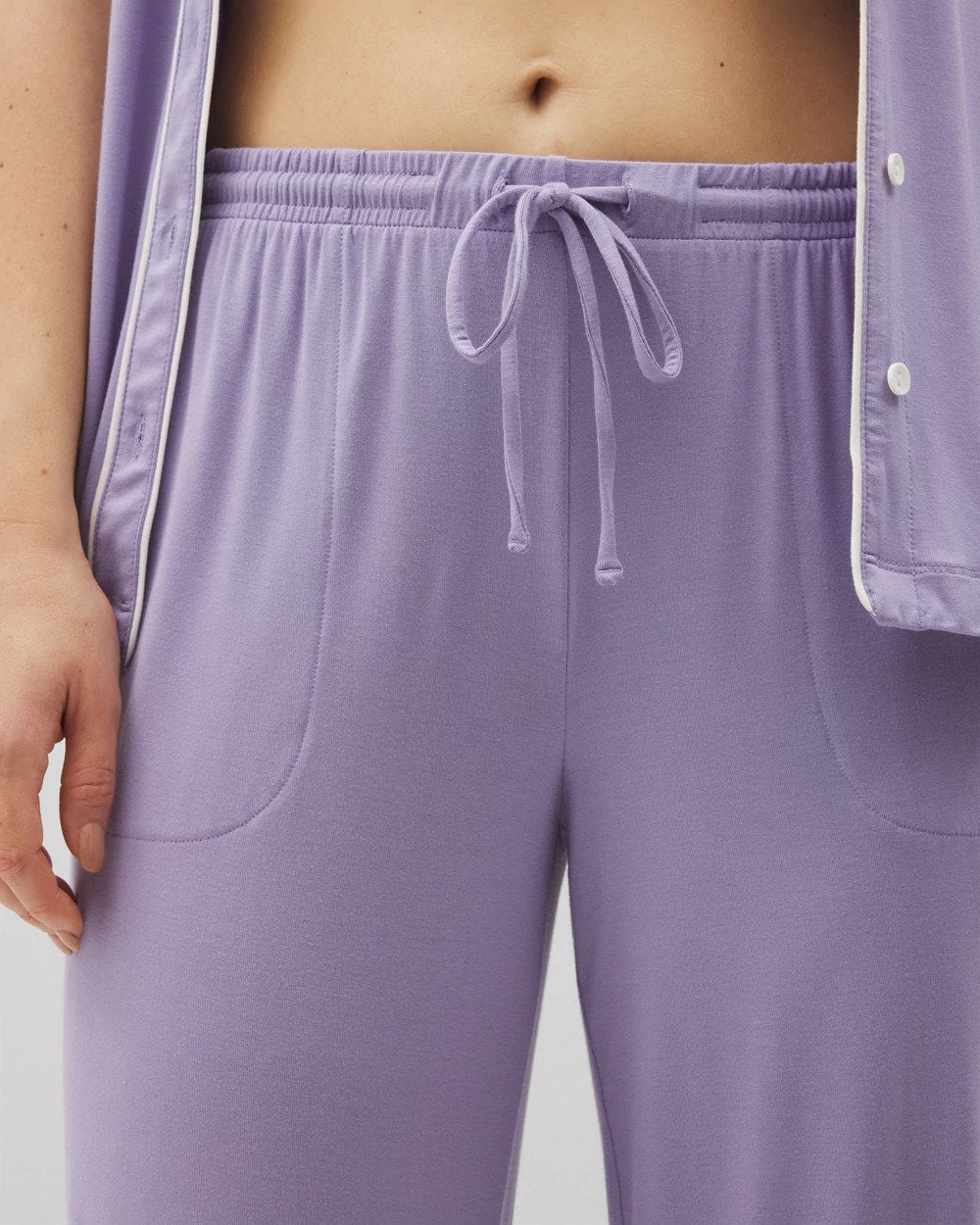 Solid Piped Crop Pajama Pant