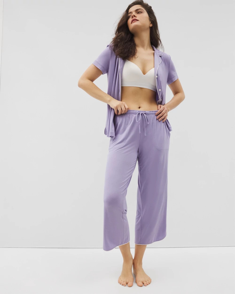 Solid Piped Crop Pajama Pant