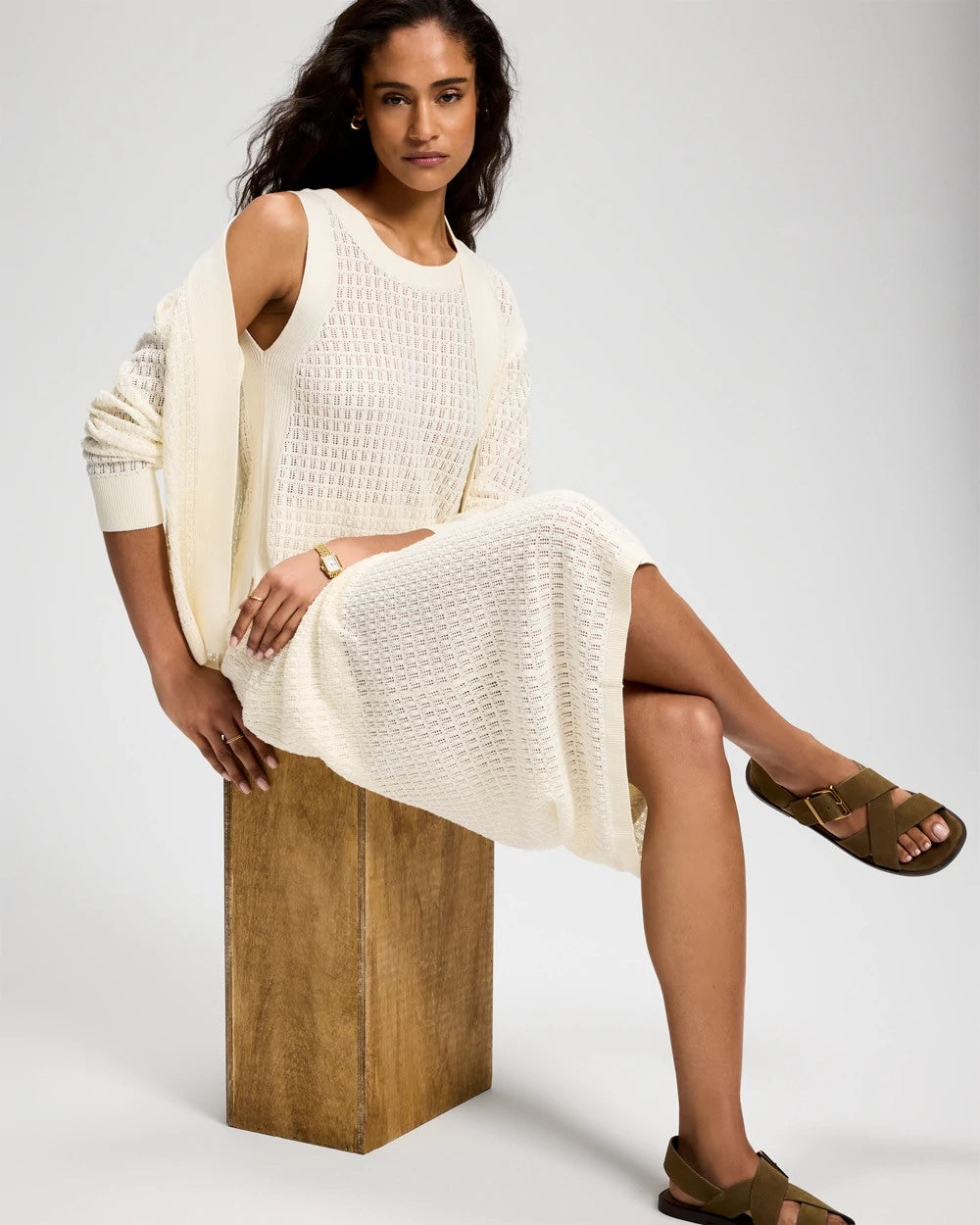 Cotton Pointelle Sweater Skirt
