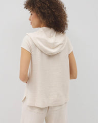 Crinkle Knit Short Sleeve V-Neck Hoodie