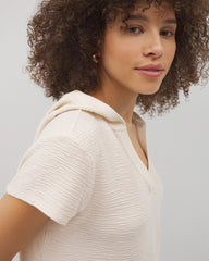 Crinkle Knit Short Sleeve V-Neck Hoodie