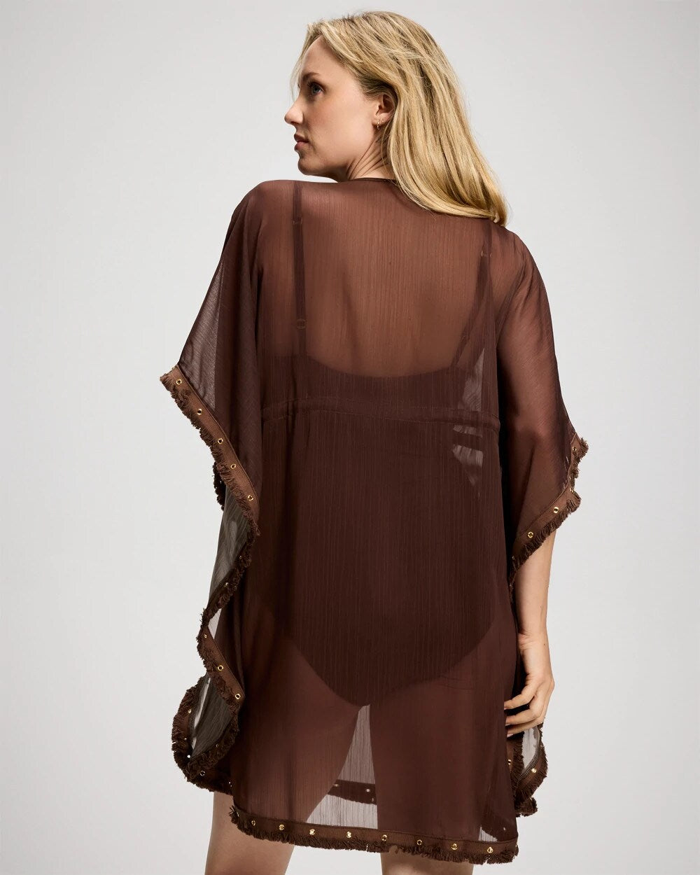 Fringe Benefits Chiffon Caftan Swim Cover-Up