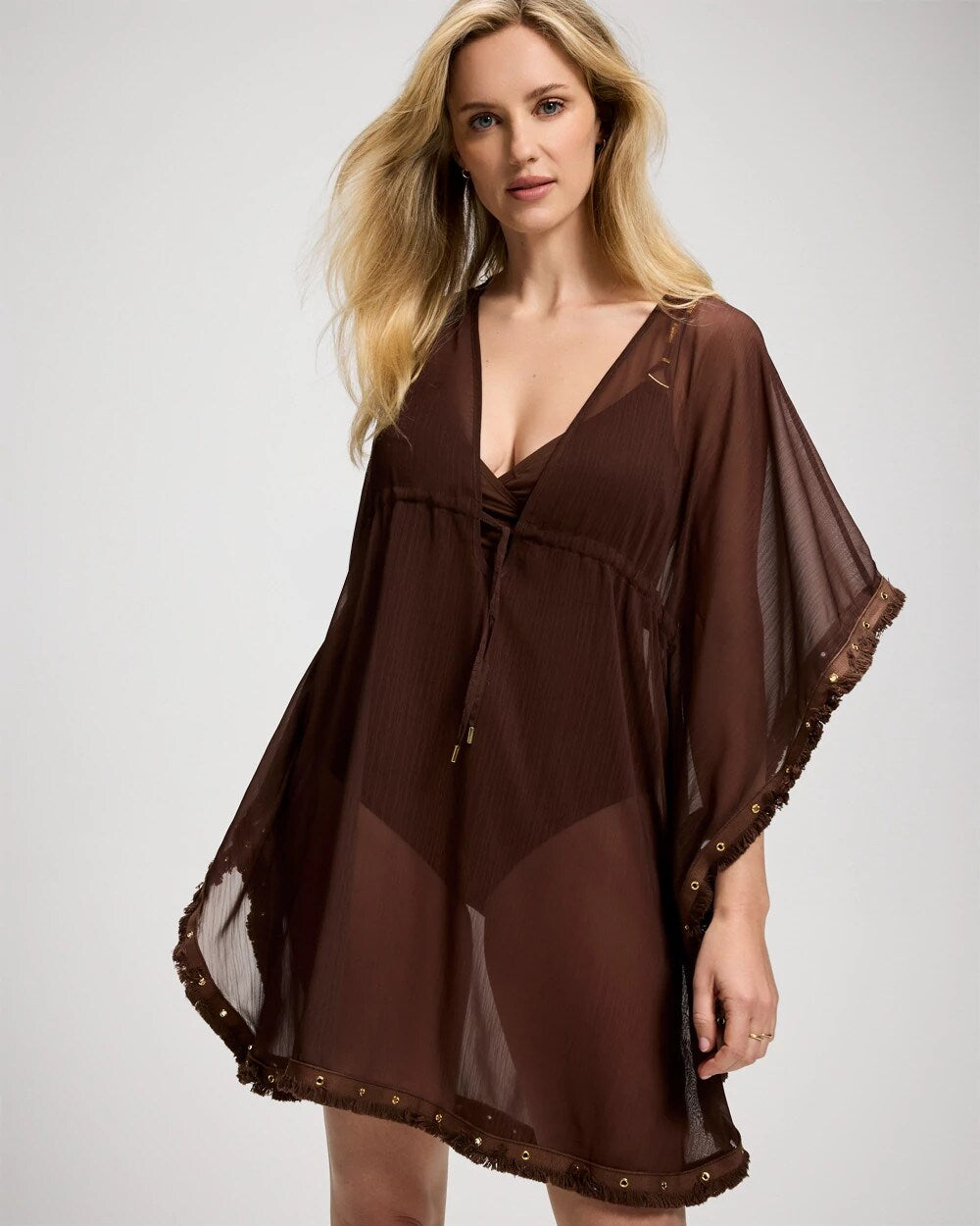 Fringe Benefits Chiffon Caftan Swim Cover-Up