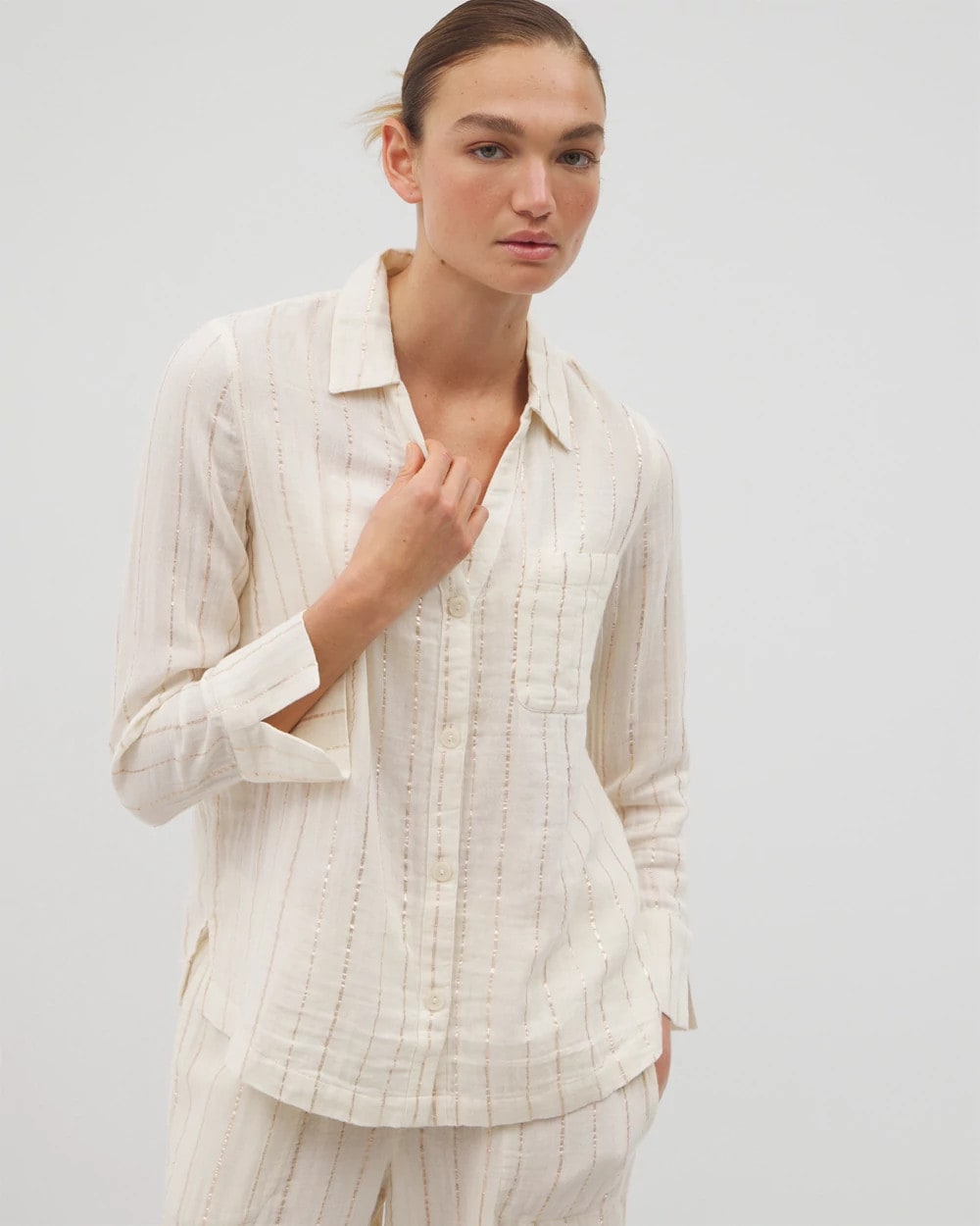 Long Sleeve Notch Collar Pajama Top