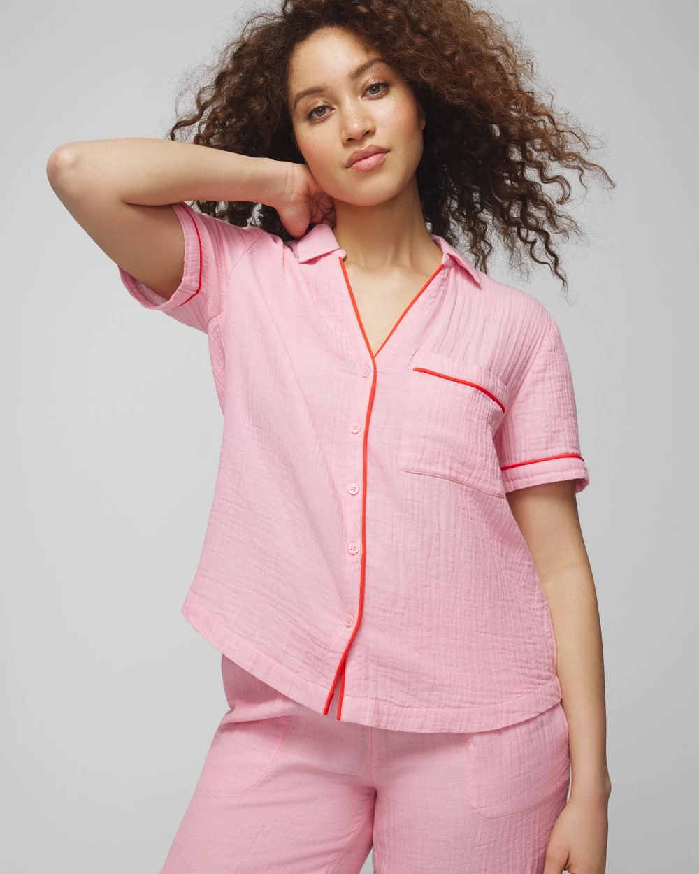 Short-Sleeve Notch Collar Pajama Top