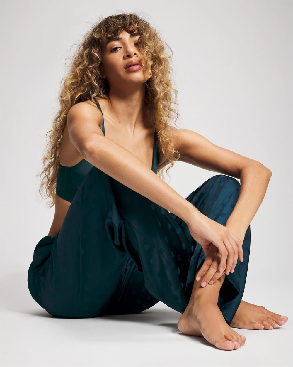 Jacquard Dot Satin Relaxed Pant