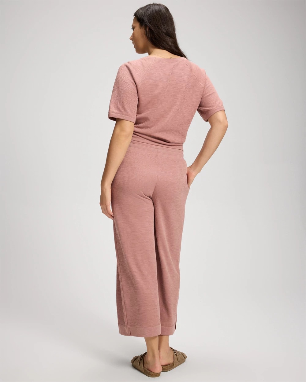 Slub French Terry Relaxed Wide Leg Ankle Pants