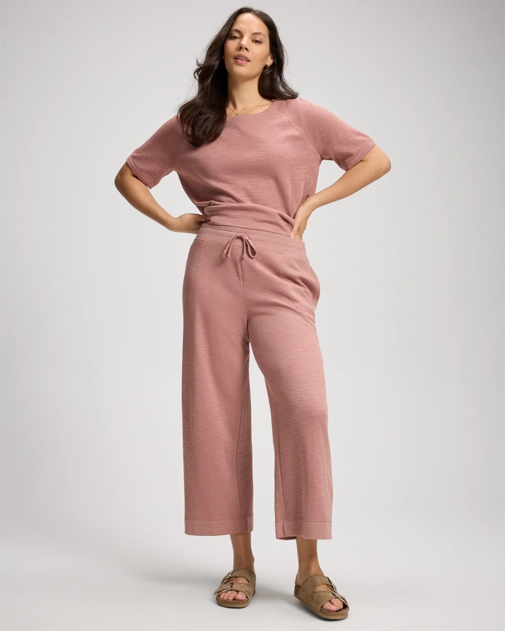 Slub French Terry Relaxed Wide Leg Ankle Pants
