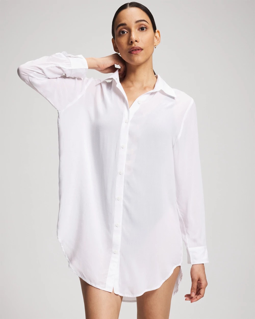 Solid Essentials Button Down Cover-Up Shirt