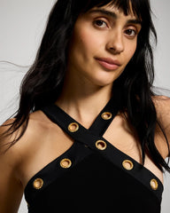 Solid Essentials High-Neck Grommet Swim Dress