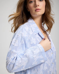 Cotton Striped Jacquard Long-Sleeve Notch Collar Pajama Top
