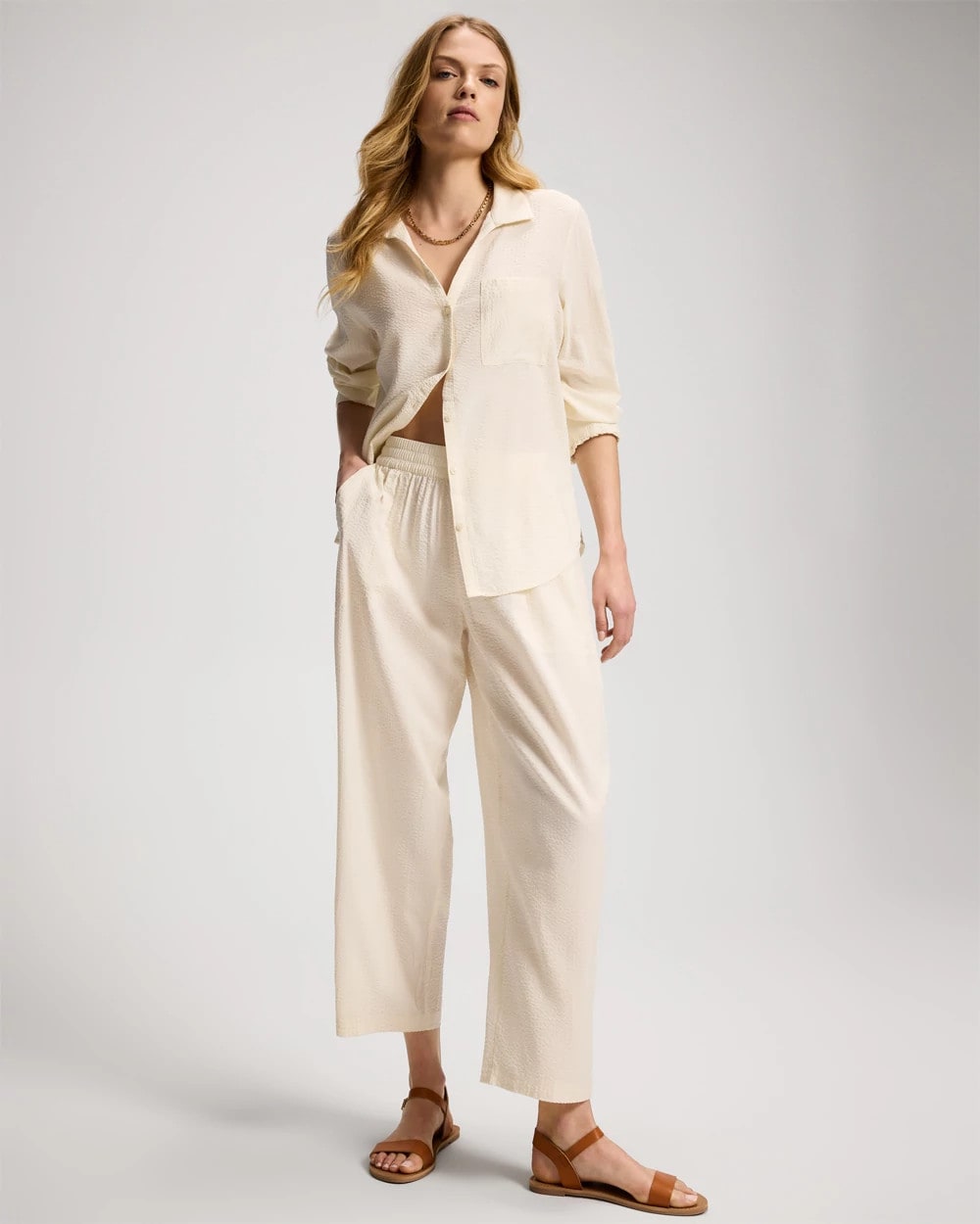Textured Stripe Relaxed Barrel Pants